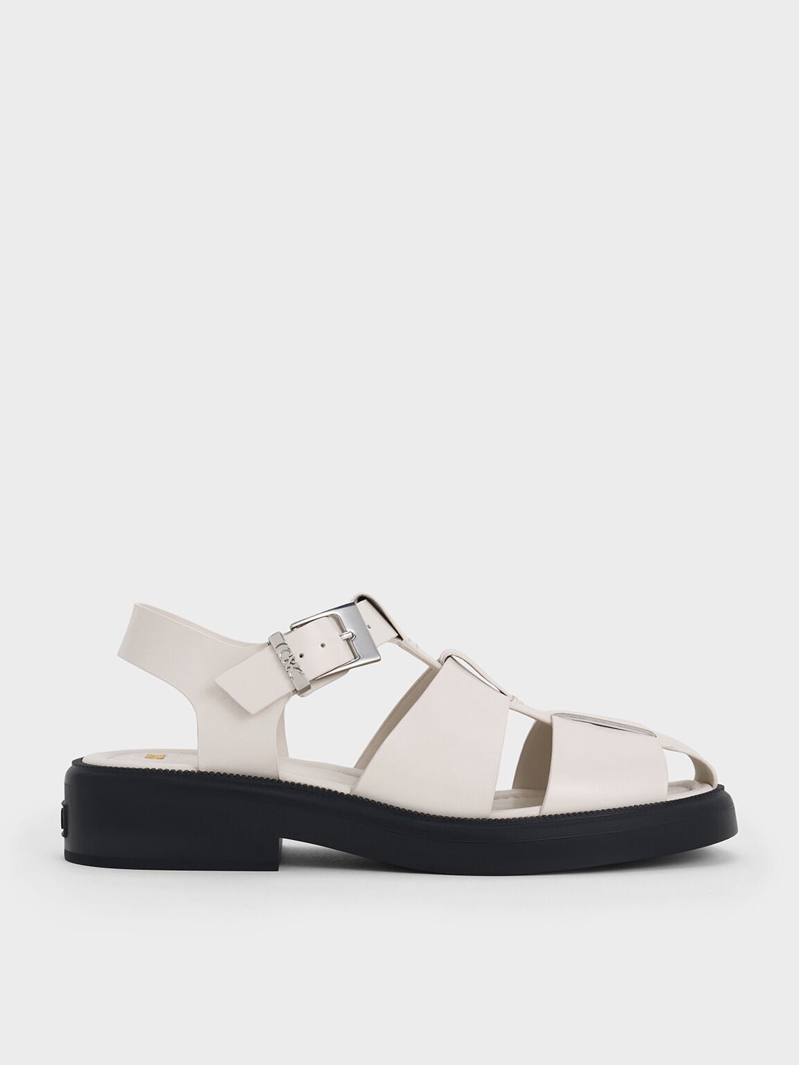 Leather Caged Sandals - Chalk | CHARLES & KEITH