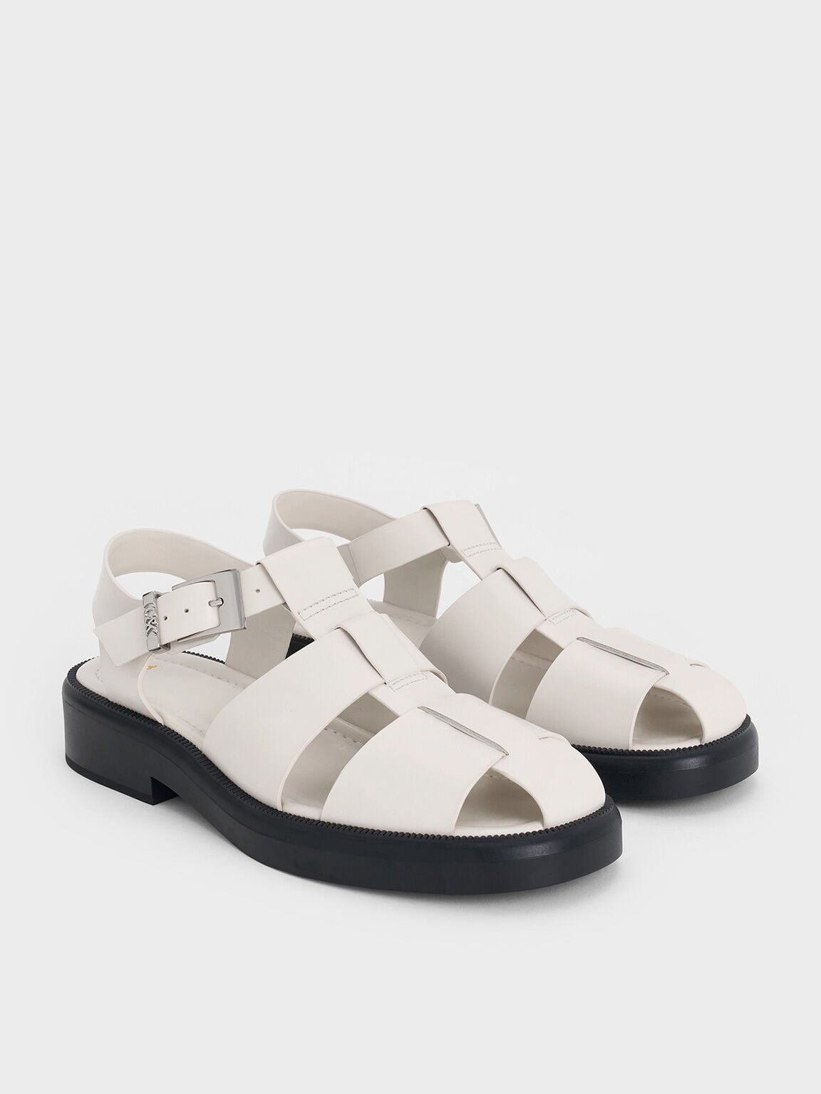 Leather Caged Sandals - Chalk | CHARLES & KEITH
