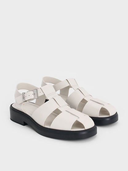 Leather Caged Sandals - Chalk | CHARLES & KEITH