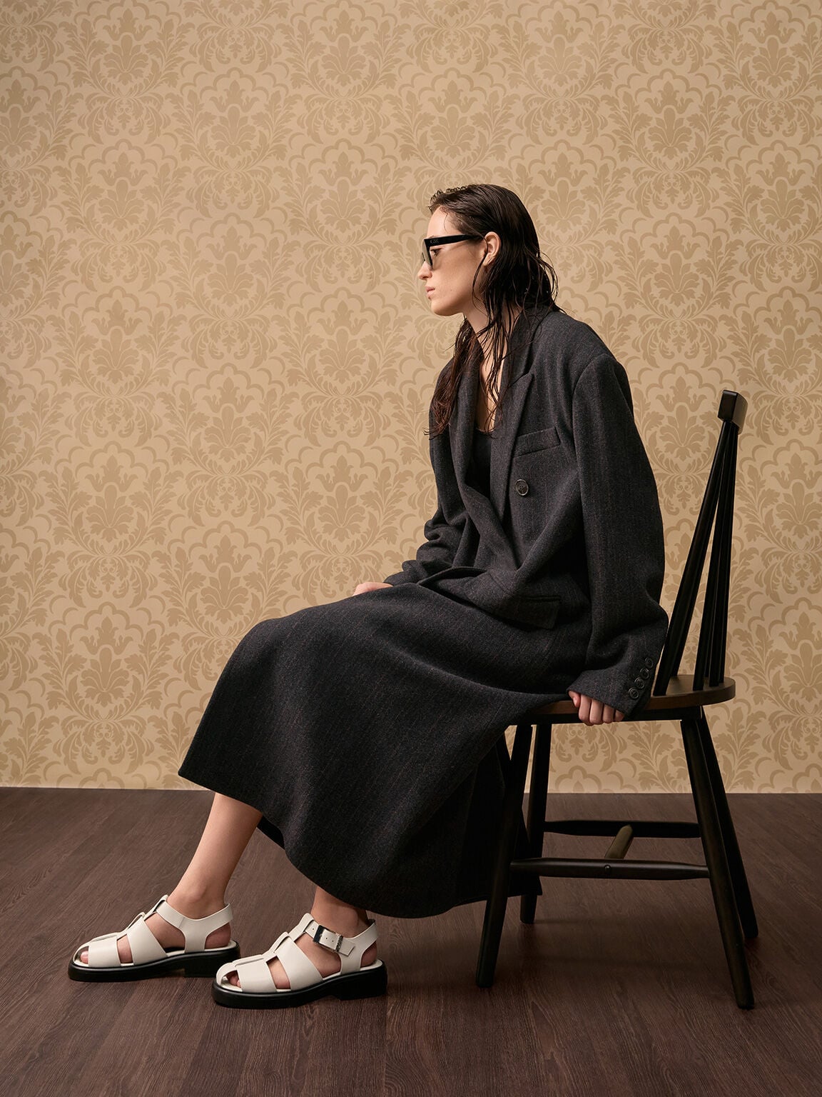 Leather Caged Sandals - Chalk | CHARLES & KEITH