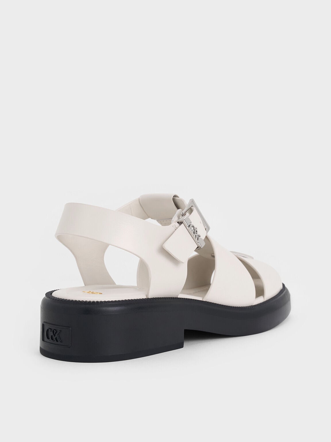 Leather Caged Sandals - Chalk | CHARLES & KEITH