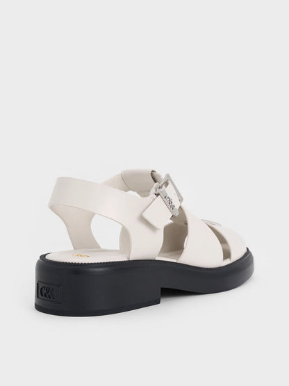 Leather Caged Sandals - Chalk | CHARLES & KEITH