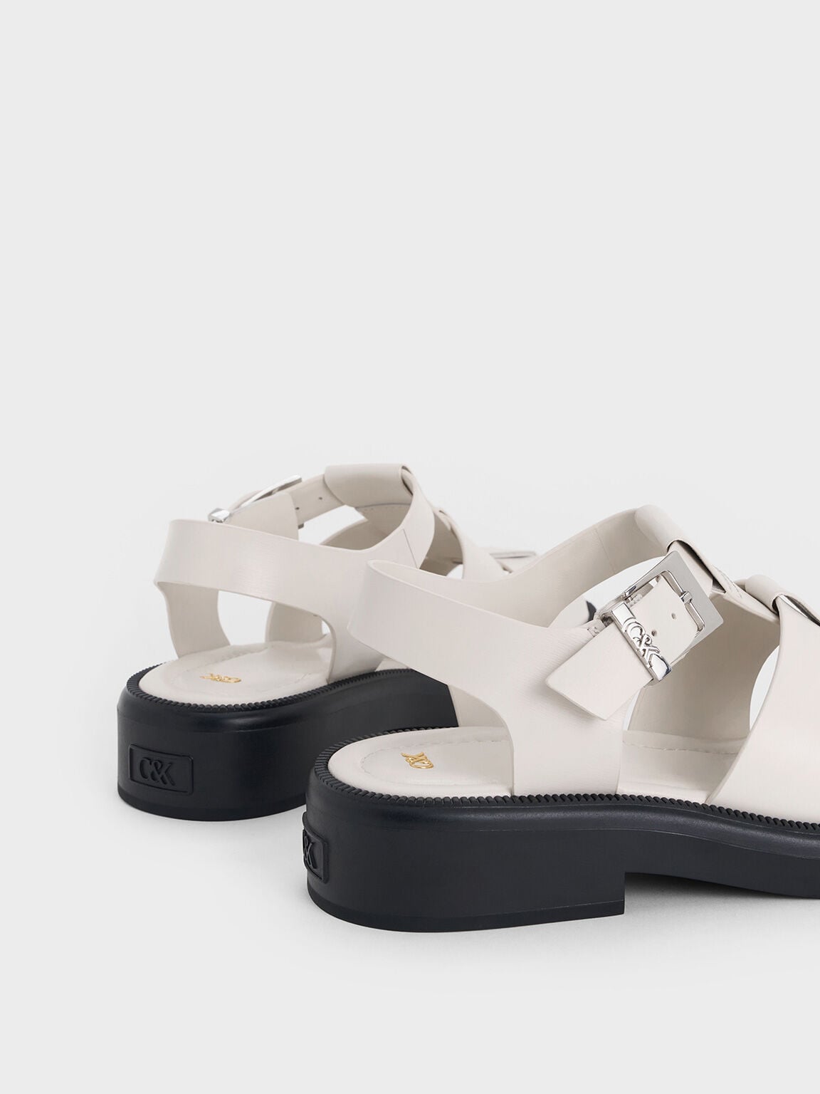 Leather Caged Sandals - Chalk | CHARLES & KEITH