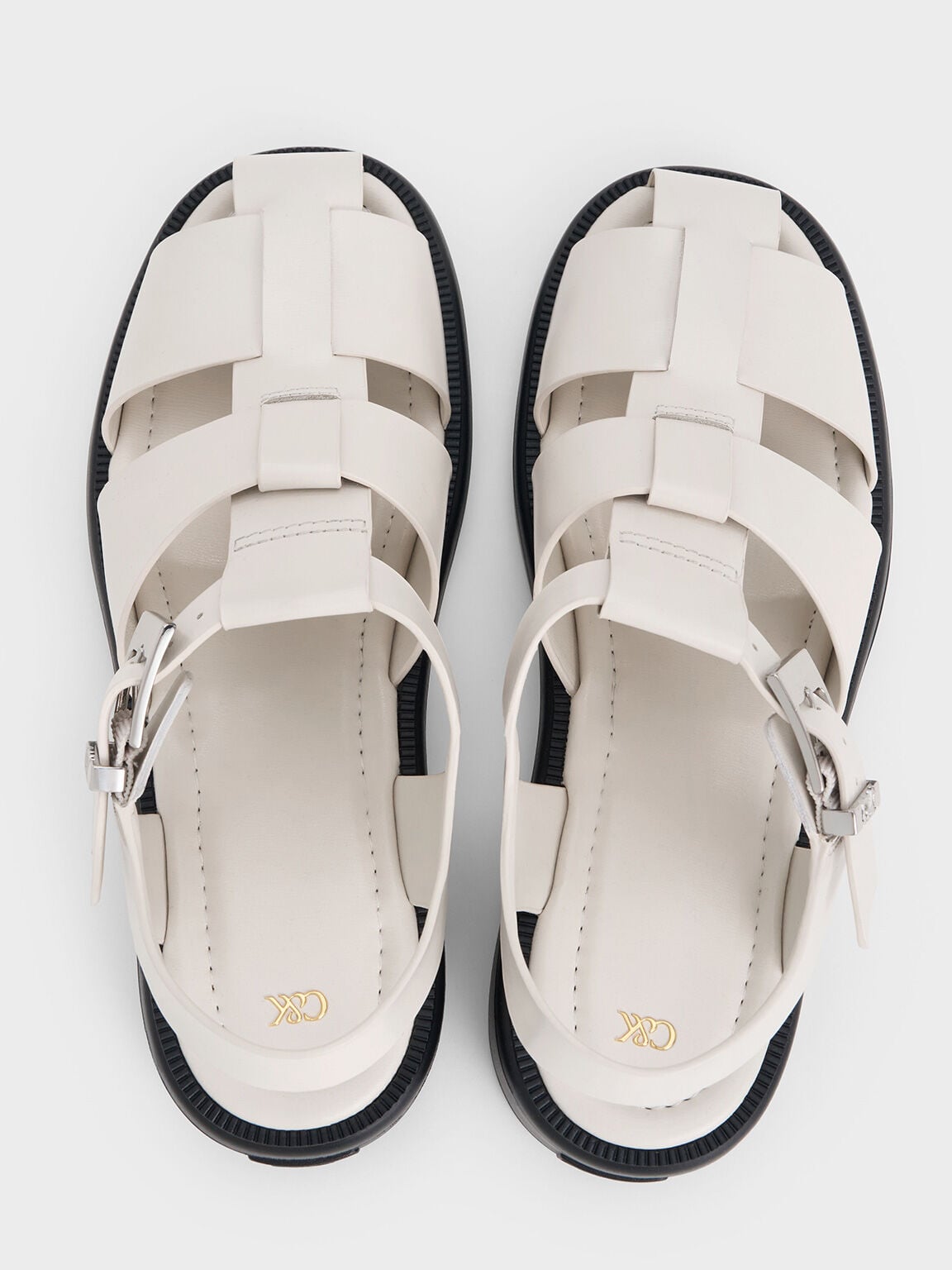 Leather Caged Sandals - Chalk | CHARLES & KEITH