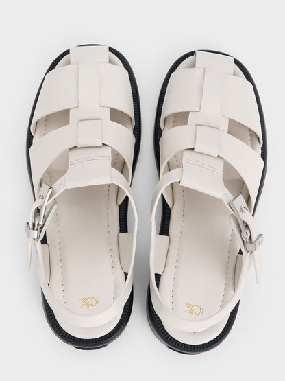 Leather Caged Sandals - Chalk | CHARLES & KEITH