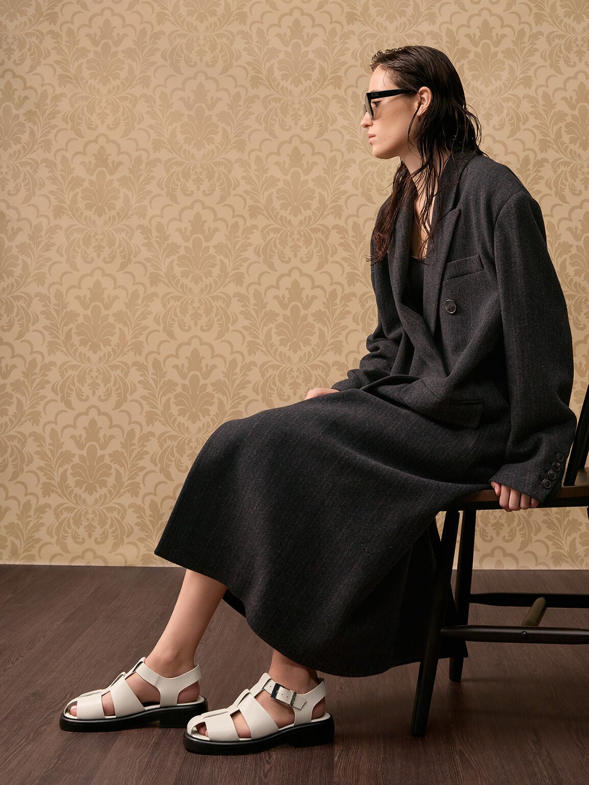 Leather Caged Sandals - Chalk | CHARLES & KEITH