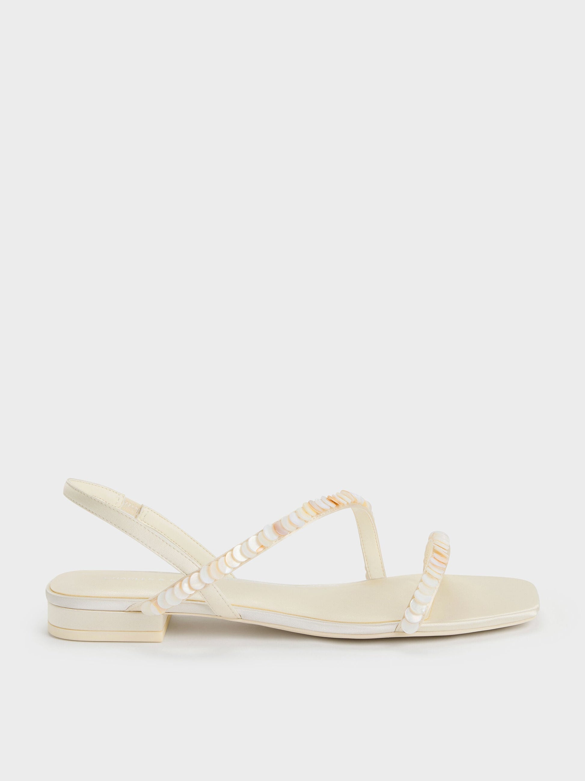 Briella Sequinned Strappy Sandals - Cream | CHARLES & KEITH