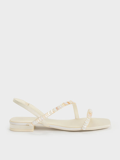 Briella Sequinned Strappy Sandals - Cream | CHARLES & KEITH