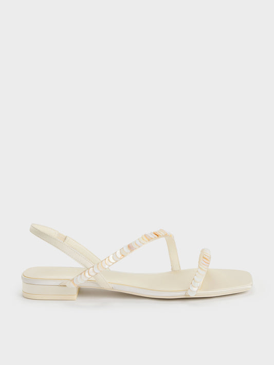 Briella Sequinned Strappy Sandals - Cream | CHARLES & KEITH