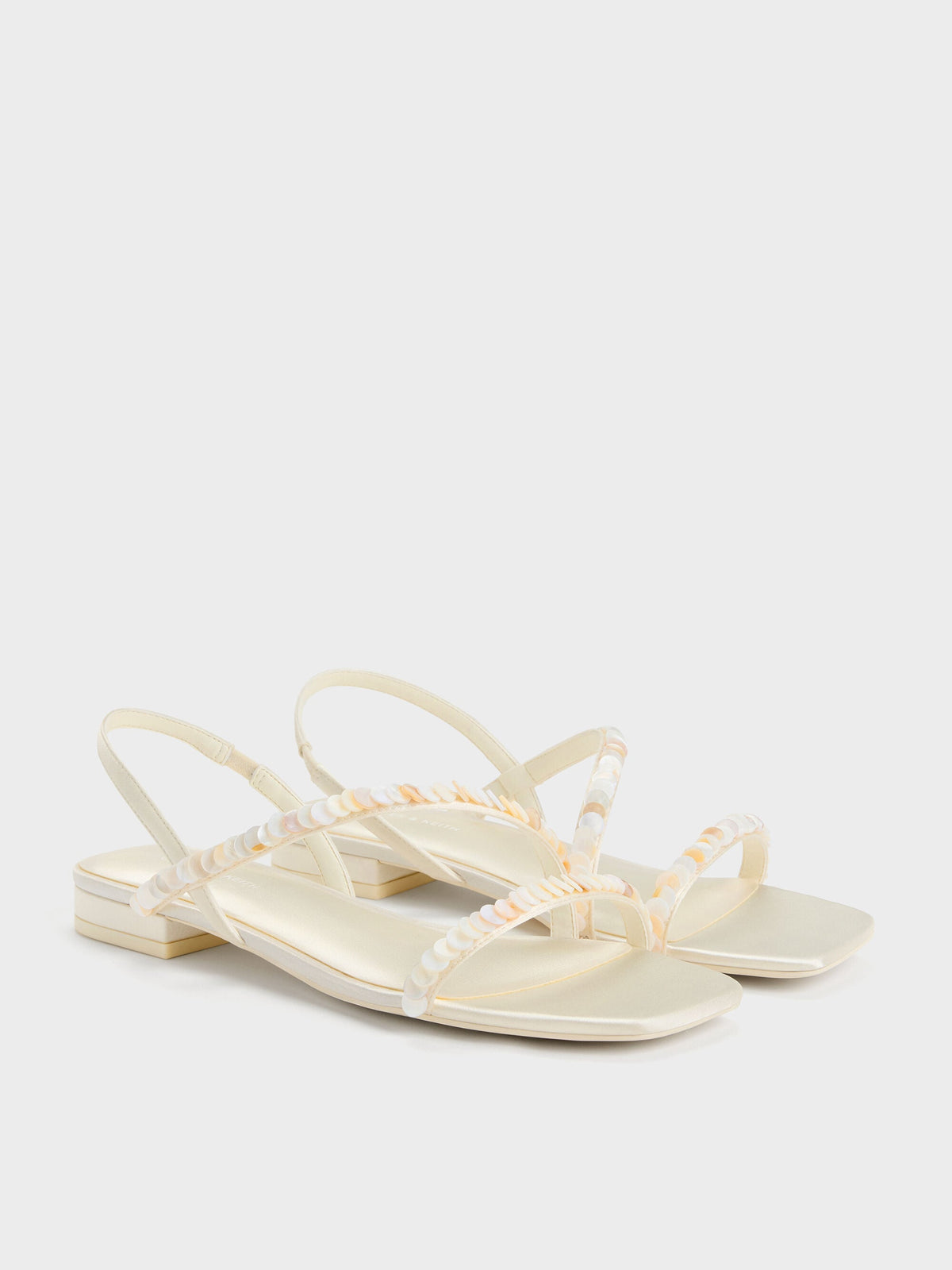 Briella Sequinned Strappy Sandals - Cream | CHARLES & KEITH