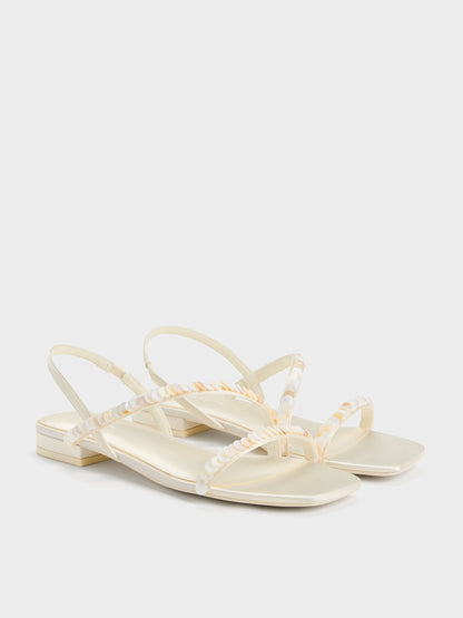 Briella Sequinned Strappy Sandals - Cream | CHARLES & KEITH
