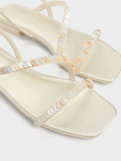 Briella Sequinned Strappy Sandals - Cream | CHARLES & KEITH