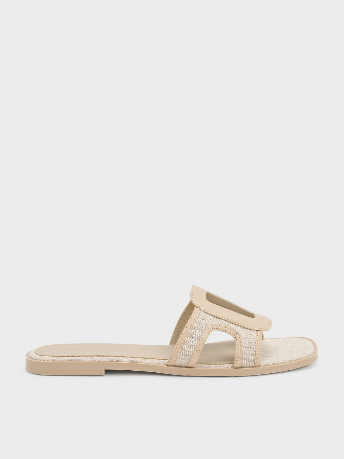 Easley Linen Cut-Out Slide Sandals - Taupe | CHARLES & KEITH