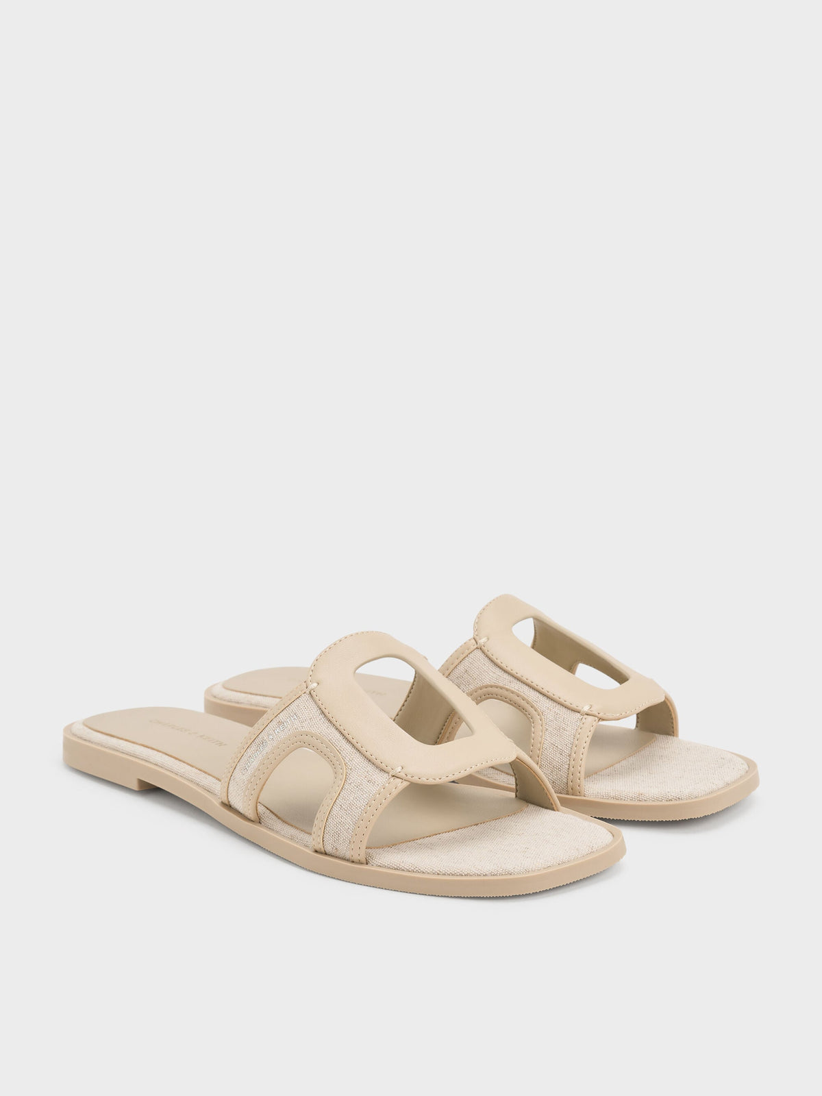 Easley Linen Cut-Out Slide Sandals - Taupe | CHARLES & KEITH