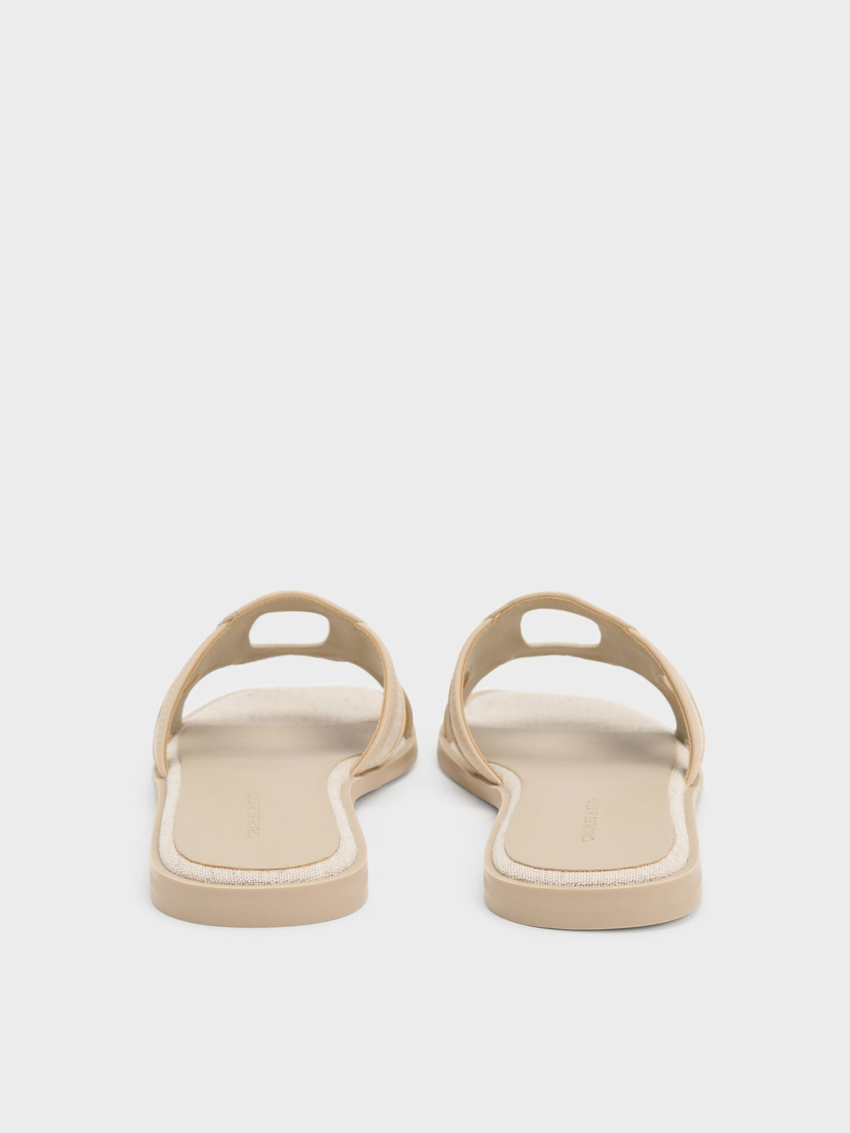 Easley Linen Cut-Out Slide Sandals - Taupe | CHARLES & KEITH