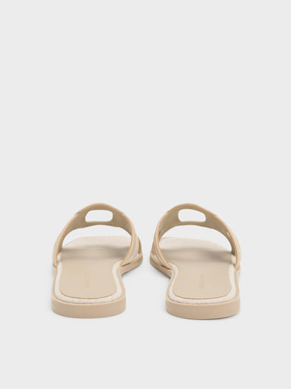 Easley Linen Cut-Out Slide Sandals - Taupe | CHARLES & KEITH