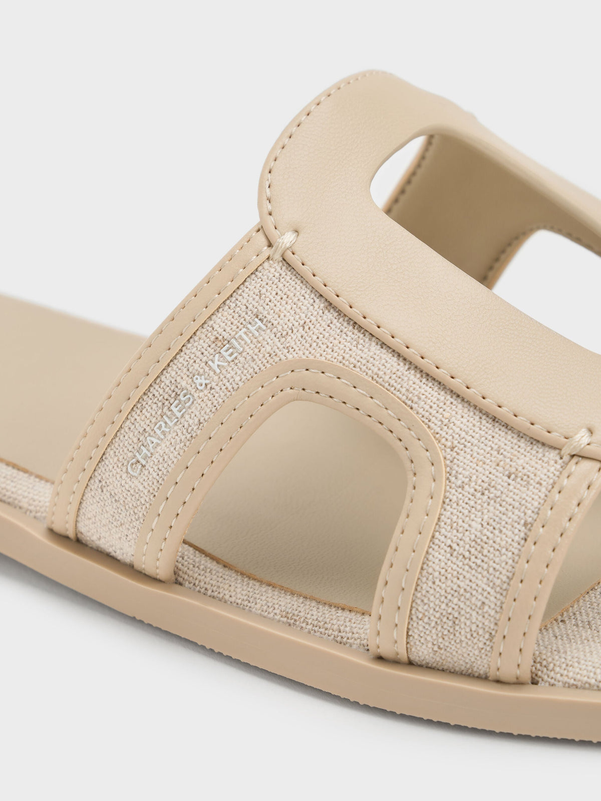 Easley Linen Cut-Out Slide Sandals - Taupe | CHARLES & KEITH