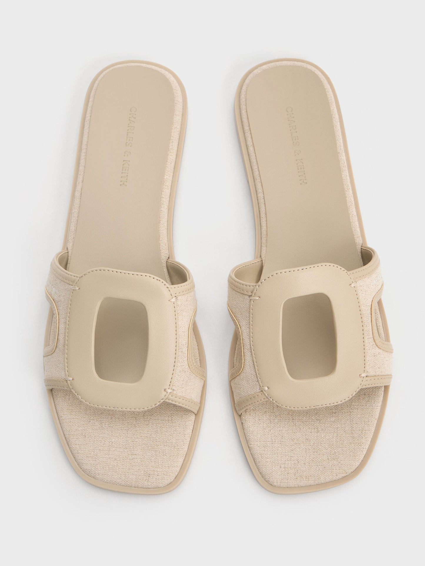 Easley Linen Cut-Out Slide Sandals - Taupe | CHARLES & KEITH