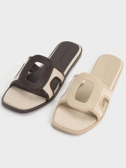 Easley Linen Cut-Out Slide Sandals - Taupe | CHARLES & KEITH