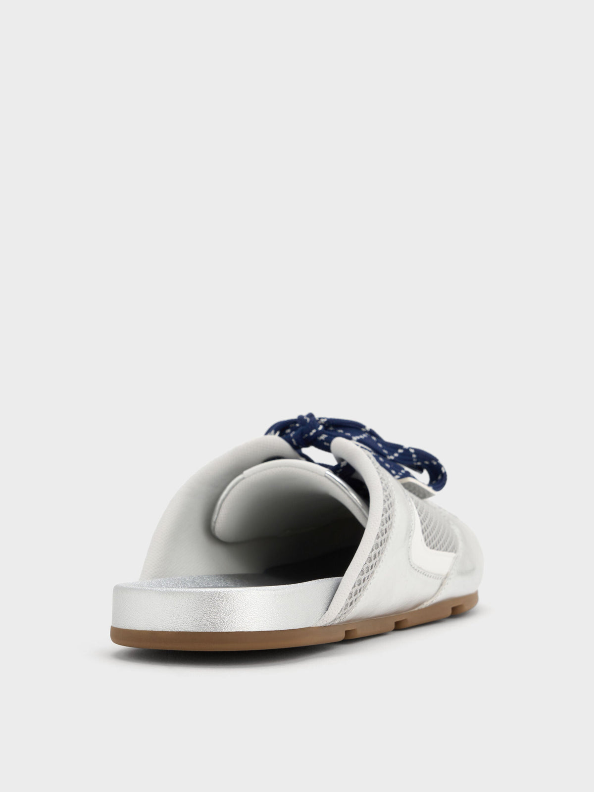 Metallic Mesh Lace-Up Sneaker Mules - Silver | CHARLES & KEITH