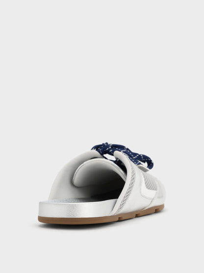 Metallic Mesh Lace-Up Sneaker Mules - Silver | CHARLES & KEITH