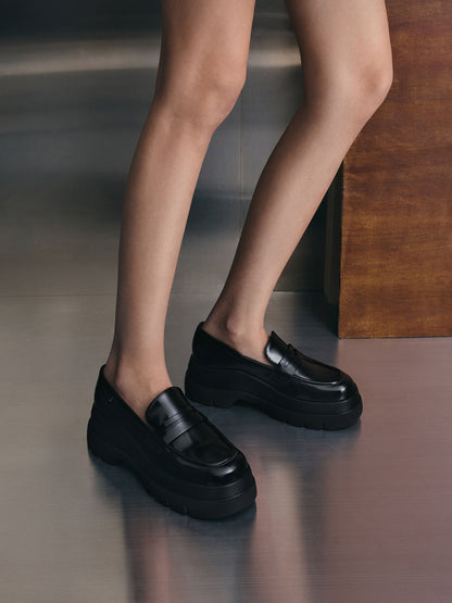 Leoi Platform Penny Loafers - Black Box | CHARLES & KEITH