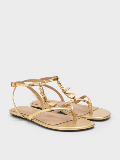 Adema Metallic Leather Strappy Thong Sandals - Gold | CHARLES & KEITH
