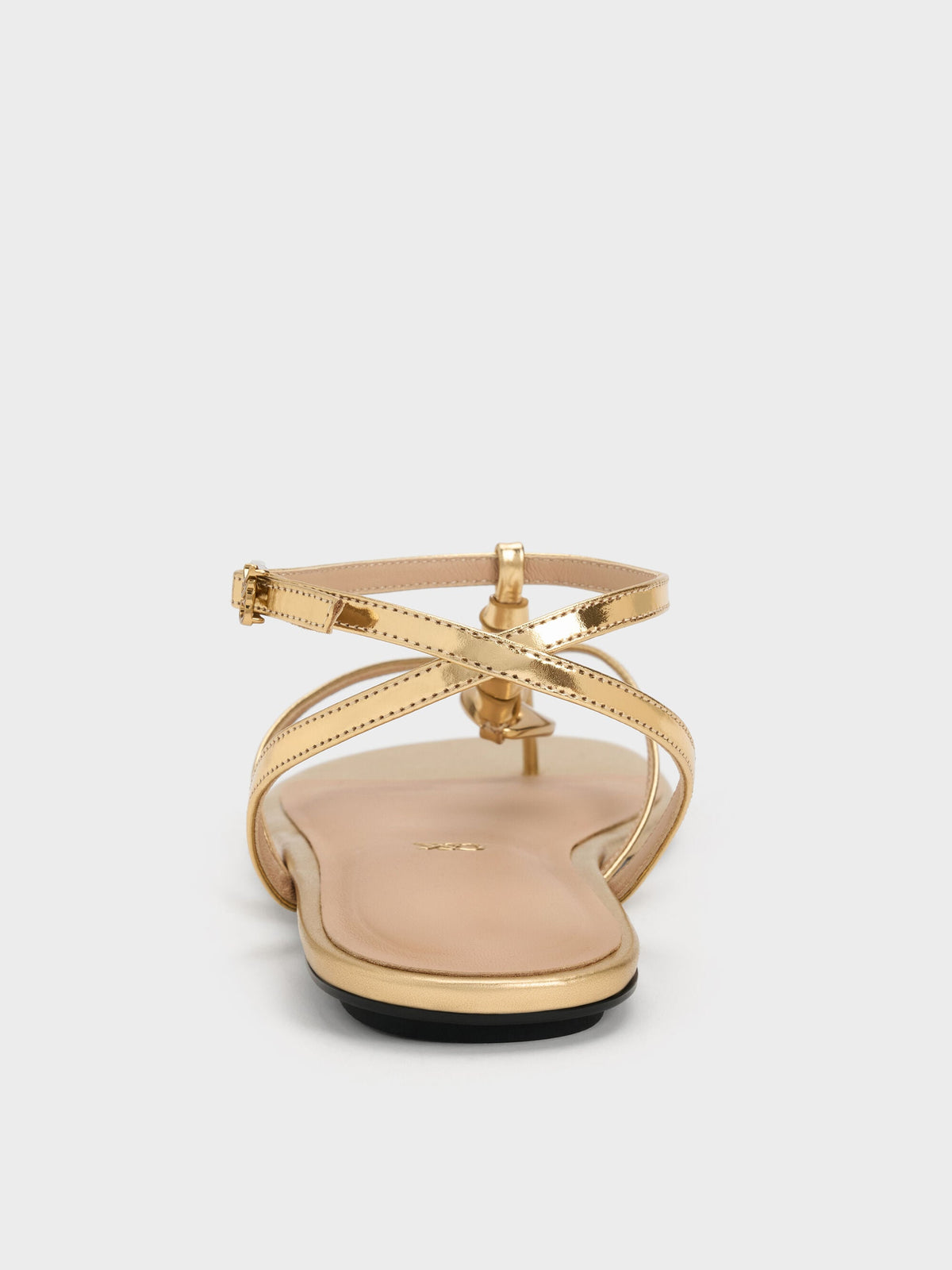 Adema Metallic Leather Strappy Thong Sandals - Gold | CHARLES & KEITH