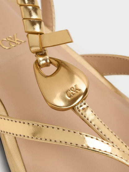 Adema Metallic Leather Strappy Thong Sandals - Gold | CHARLES & KEITH