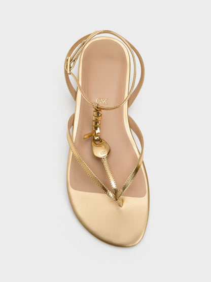 Adema Metallic Leather Strappy Thong Sandals - Gold | CHARLES & KEITH