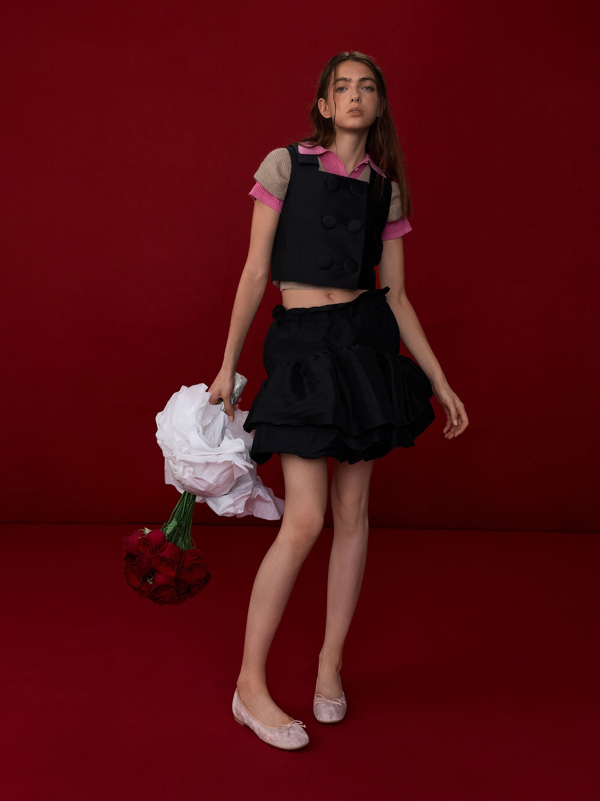 Embroidered-Mesh Bow Ballet Flats - Light Pink | CHARLES & KEITH