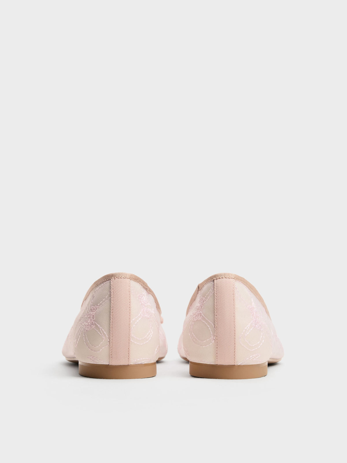 Embroidered-Mesh Bow Ballet Flats - Light Pink | CHARLES & KEITH