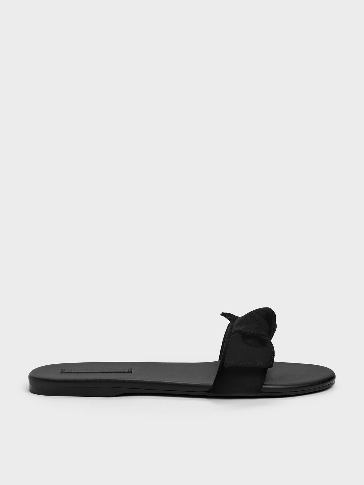 Anika Faux Suede Knot-Bow Slides - Black Textured | CHARLES & KEITH