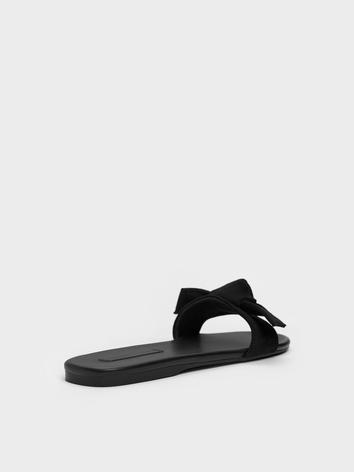 Anika Faux Suede Knot-Bow Slides - Black Textured | CHARLES & KEITH