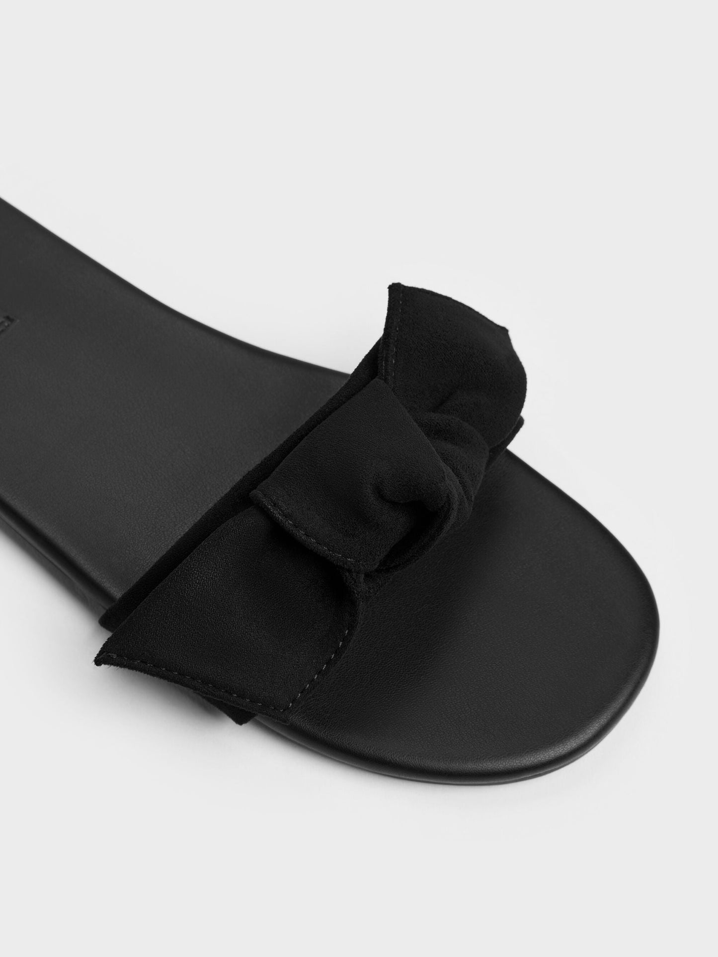 Anika Faux Suede Knot-Bow Slides - Black Textured | CHARLES & KEITH