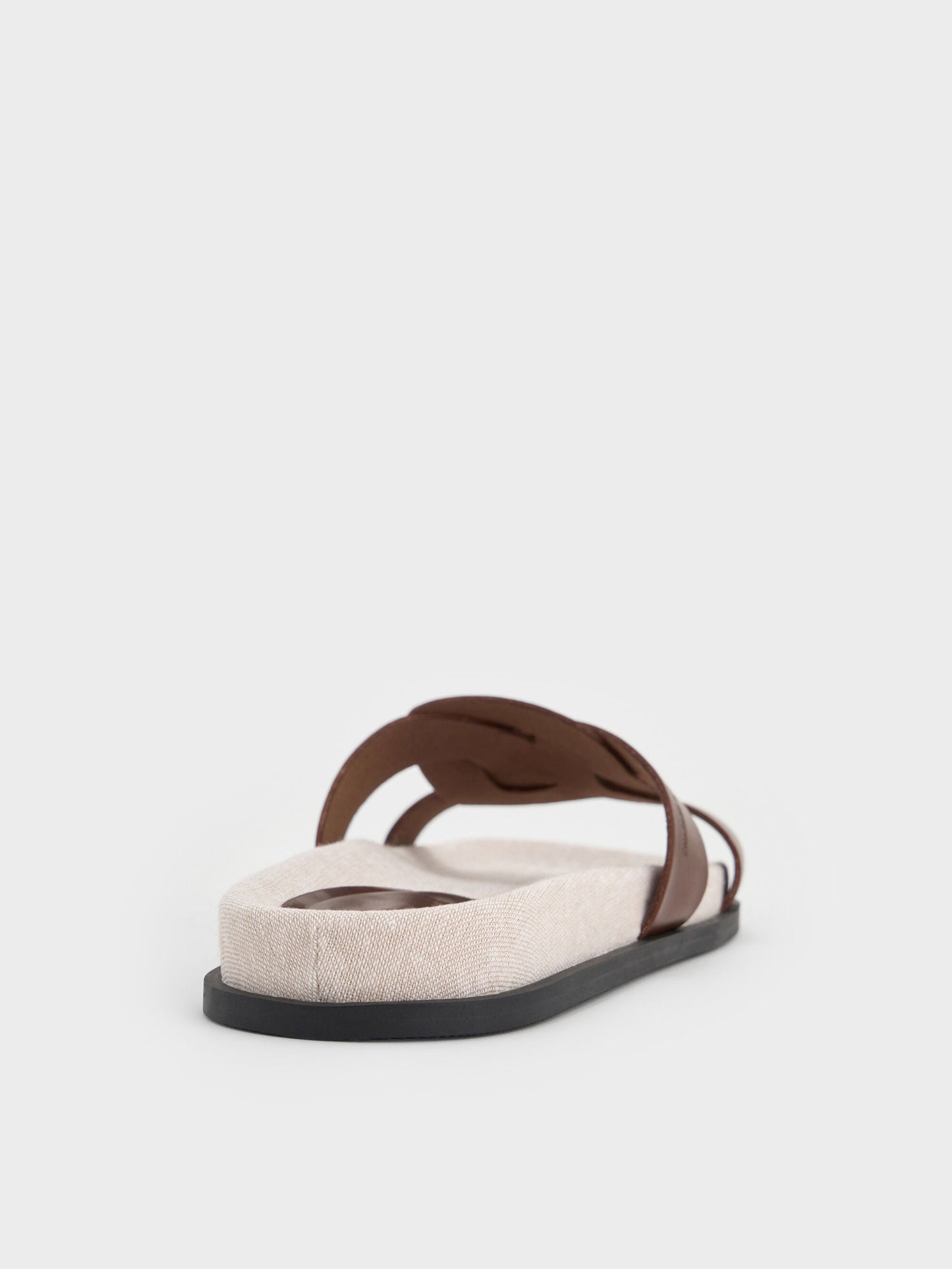 Fannie Linen Interwoven Slide Sandals - Dark Brown | CHARLES & KEITH