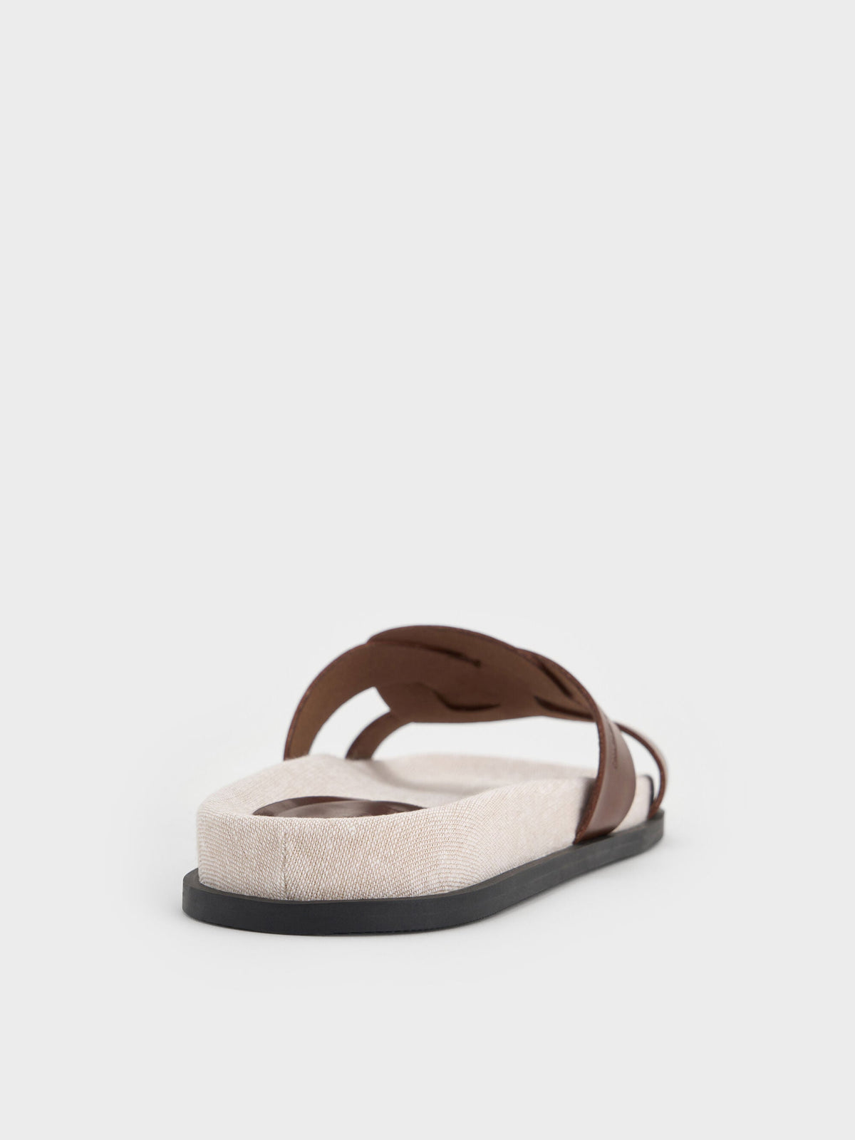 Fannie Linen Interwoven Slide Sandals - Dark Brown | CHARLES & KEITH