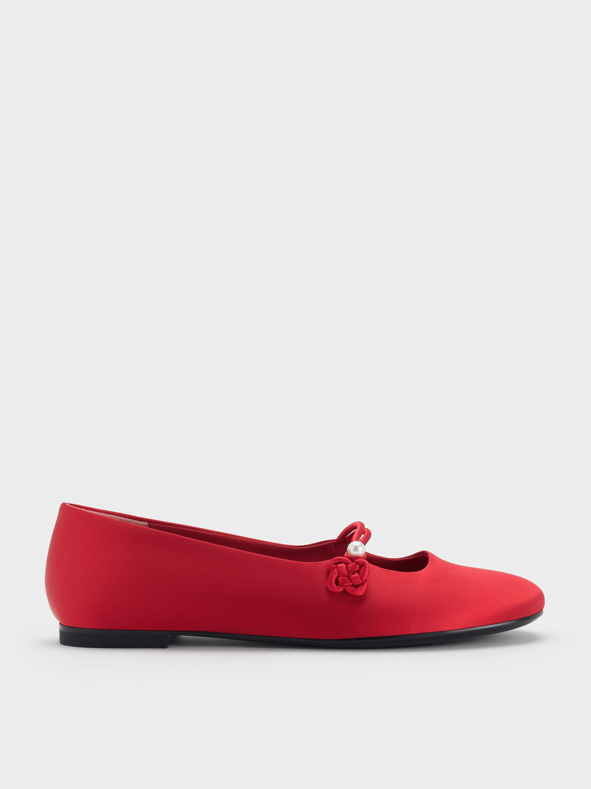 Orinda Knot-Pearl Mary Jane Flats - Red | CHARLES & KEITH