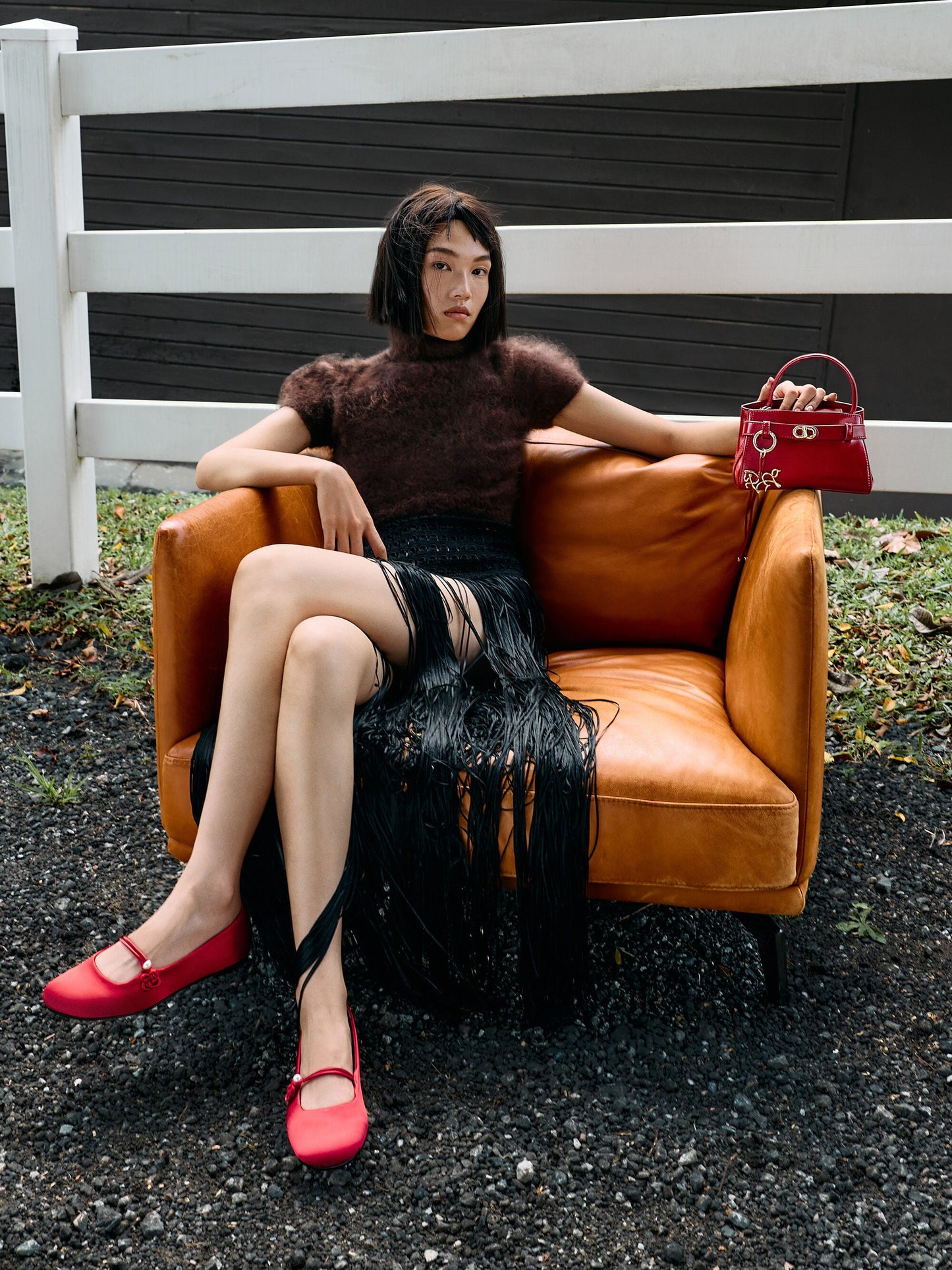 Orinda Knot-Pearl Mary Jane Flats - Red | CHARLES & KEITH