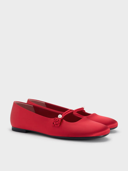 Orinda Knot-Pearl Mary Jane Flats - Red | CHARLES & KEITH