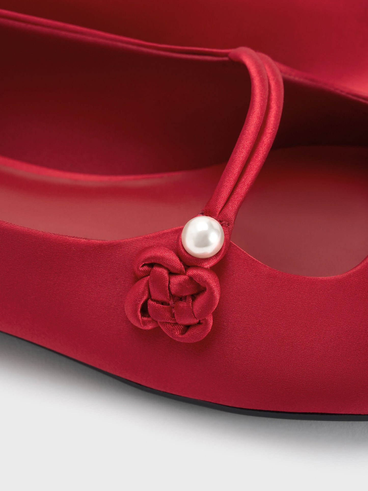 Orinda Knot-Pearl Mary Jane Flats - Red | CHARLES & KEITH