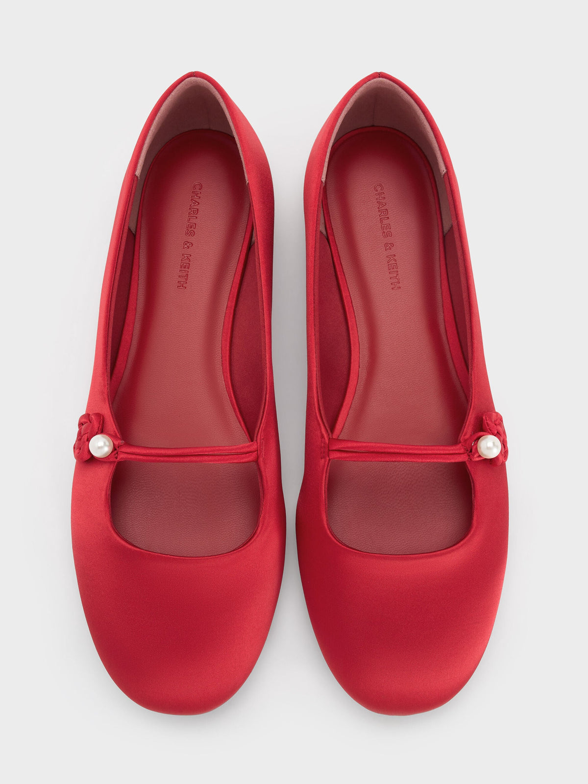 Orinda Knot-Pearl Mary Jane Flats - Red | CHARLES & KEITH