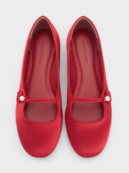 Orinda Knot-Pearl Mary Jane Flats - Red | CHARLES & KEITH