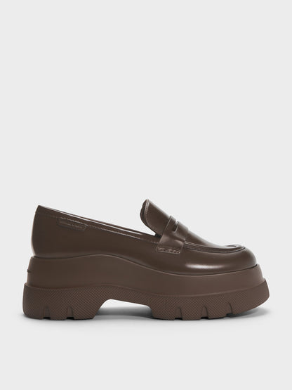 Leoi Platform Penny Loafers - Dark Brown | CHARLES & KEITH