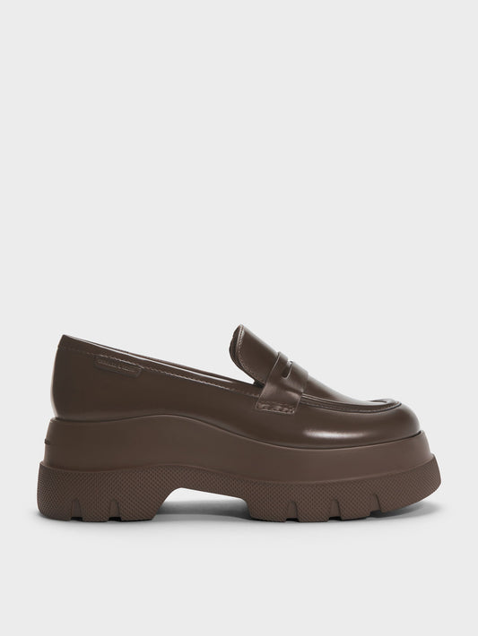 Leoi Platform Penny Loafers - Dark Brown | CHARLES & KEITH
