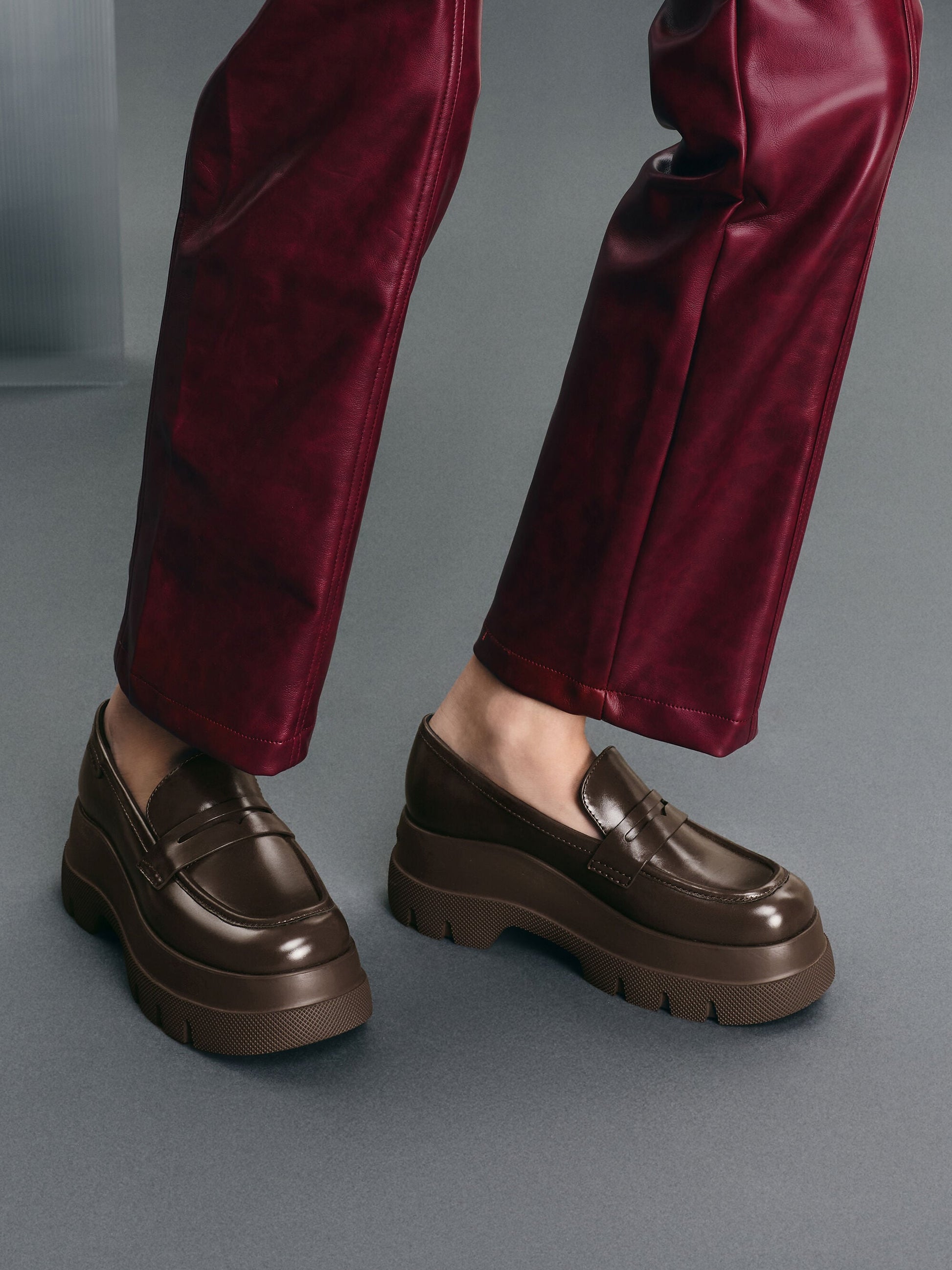 Leoi Platform Penny Loafers - Dark Brown | CHARLES & KEITH