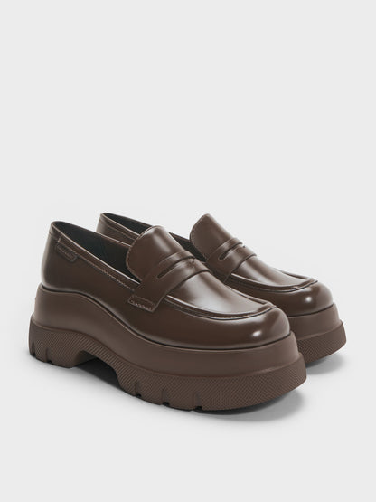 Leoi Platform Penny Loafers - Dark Brown | CHARLES & KEITH