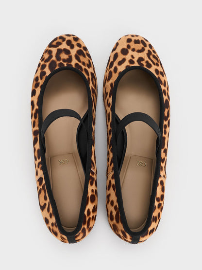 Leopard-Print Textured Mary Jane Flats - Multi | CHARLES & KEITH