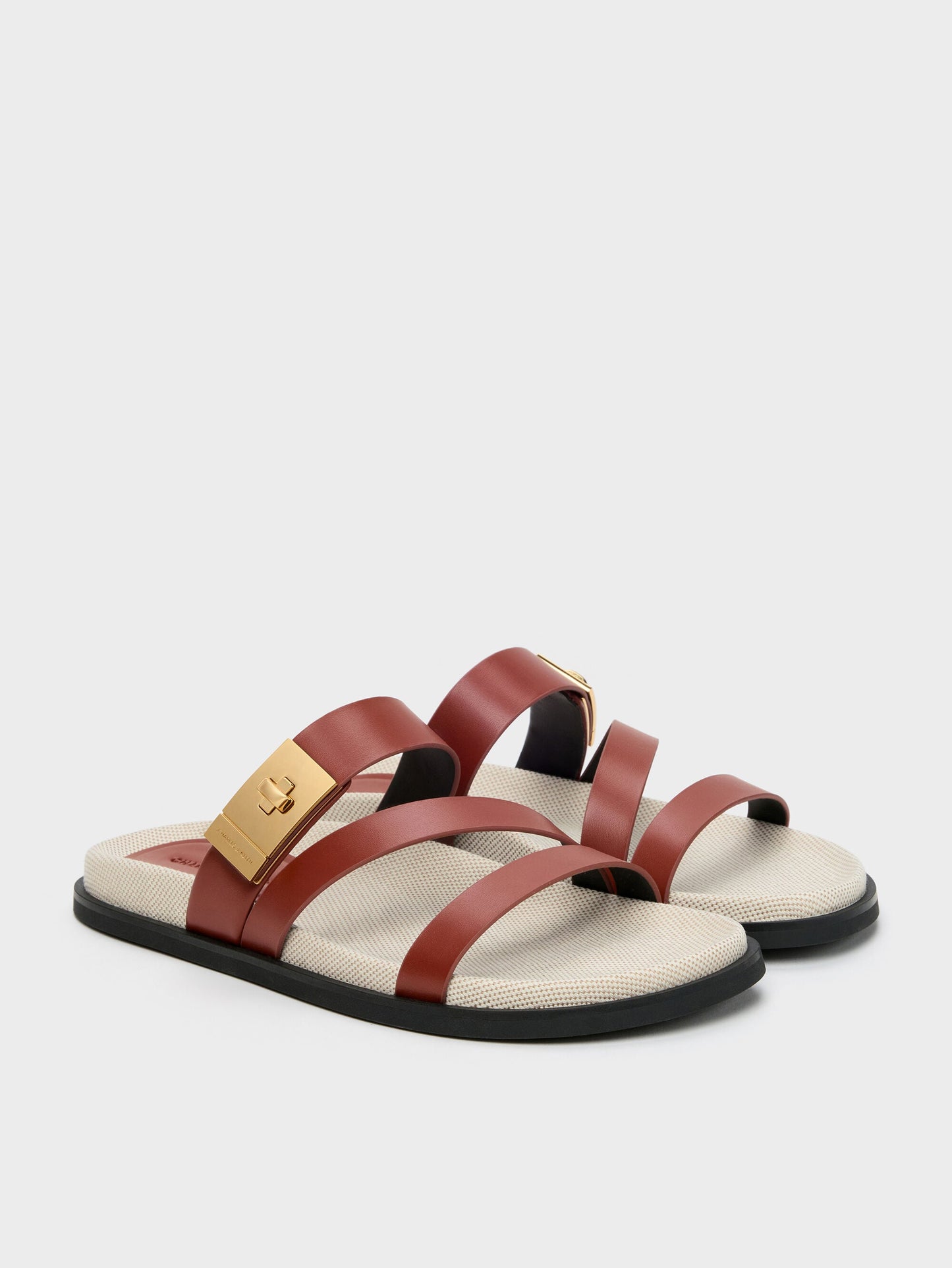 Aelin Canvas Metallic-Buckle Strappy Sandals - Multi | CHARLES & KEITH