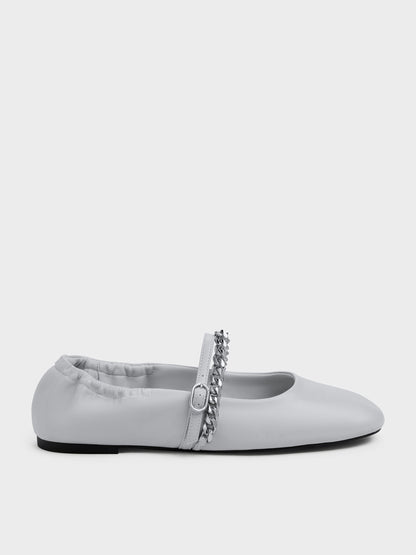 Georgie Chain Mary Jane Flats - Light Grey | CHARLES & KEITH